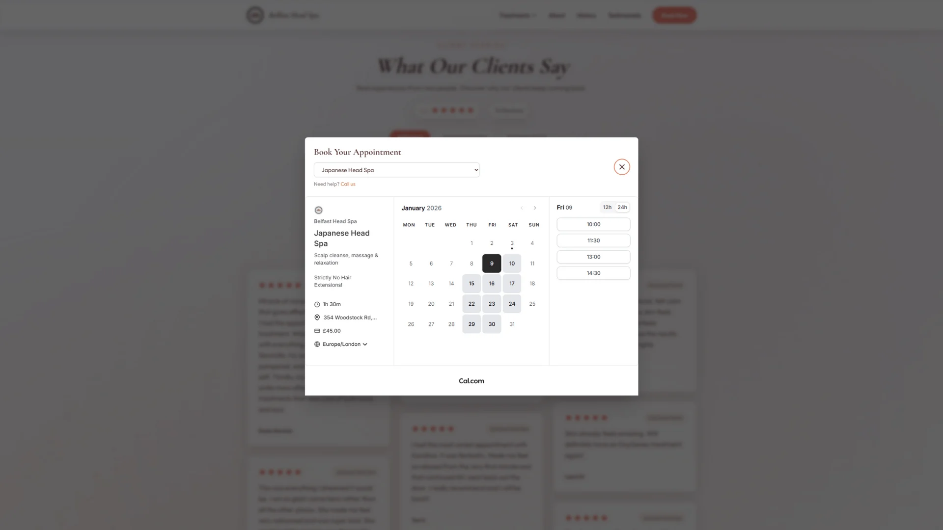 Belfast Head Spa booking system