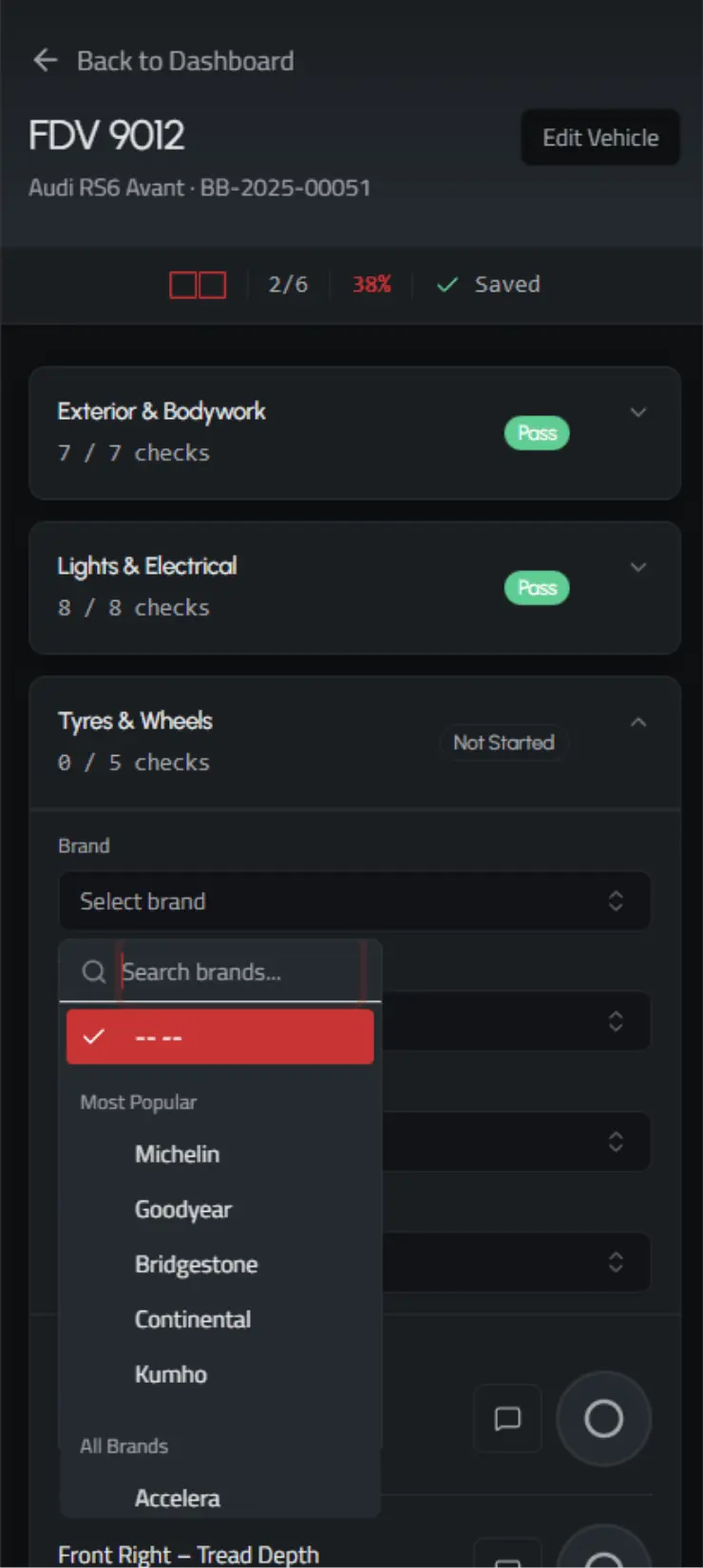 BoxBox inspection form with touch controls